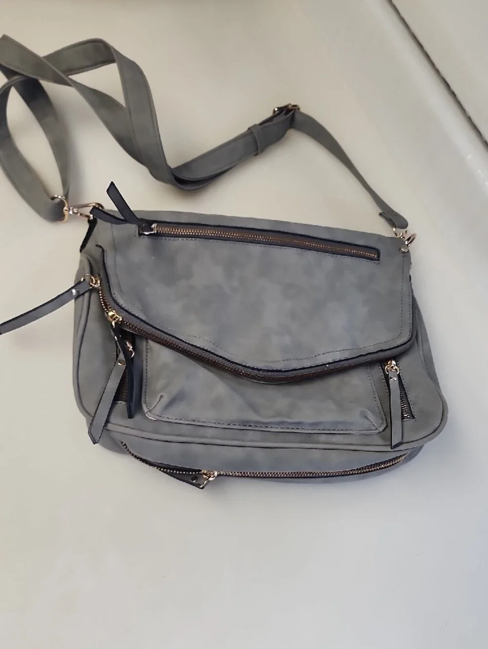 Modern Grey Crossbody Bag with Front Zip Pockets